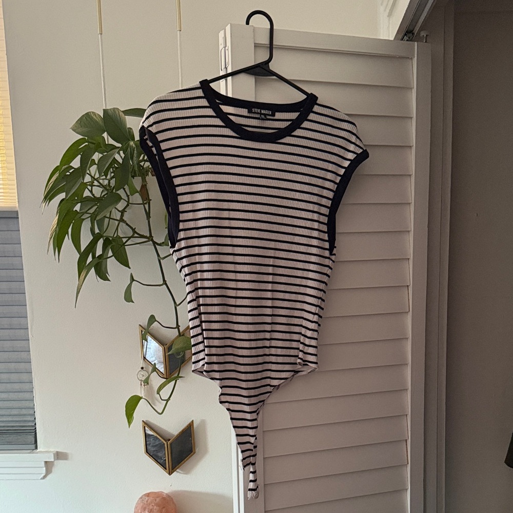 Steve Madden Black and White Striped Bodysuit